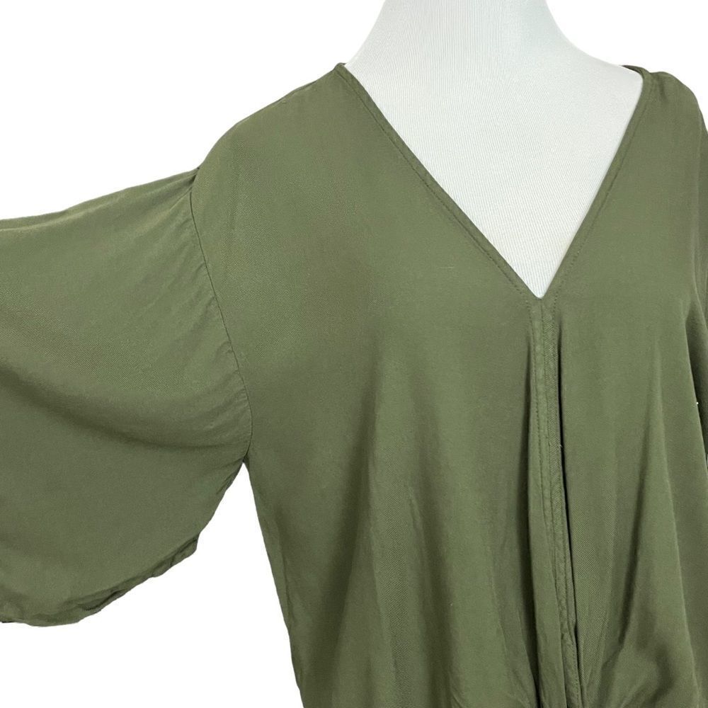 Lovestitch Olive Green Short Sleeve Tie Front Boxy Fit Top S - Picture 2 of 8